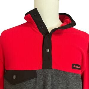 Snap-On Tools Men's Red Gray 1/4 Button Pocket Pullover Fleece Jacket Sz XL